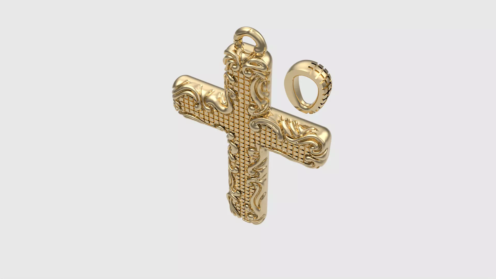 Floral Pattern Cross Pendant JDBCo 3D print model_0