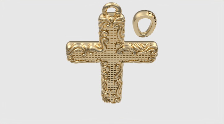 Floral Pattern Cross Pendant JDBCo 3D print model_20