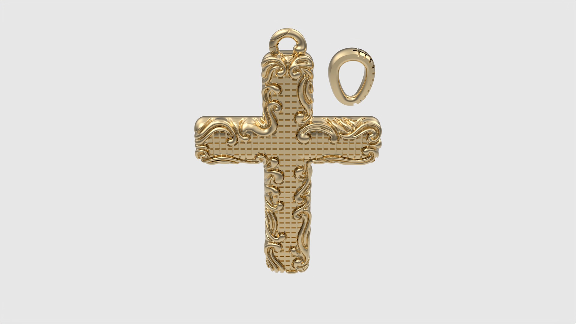 Floral Pattern Cross Pendant JDBCo 3D print model_15