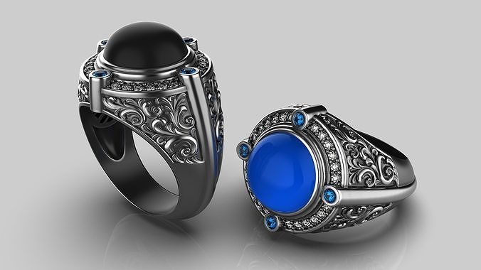 Oxidized men ring with flower pattern 3D print model