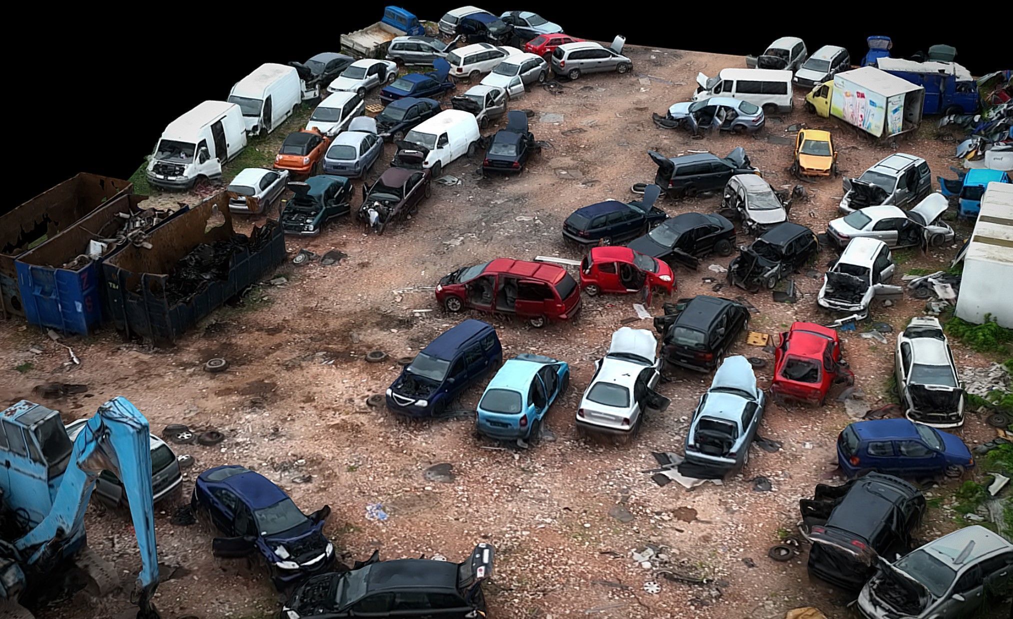 car wreckage abandoned area terrain dronescan Low-poly 3D model_3