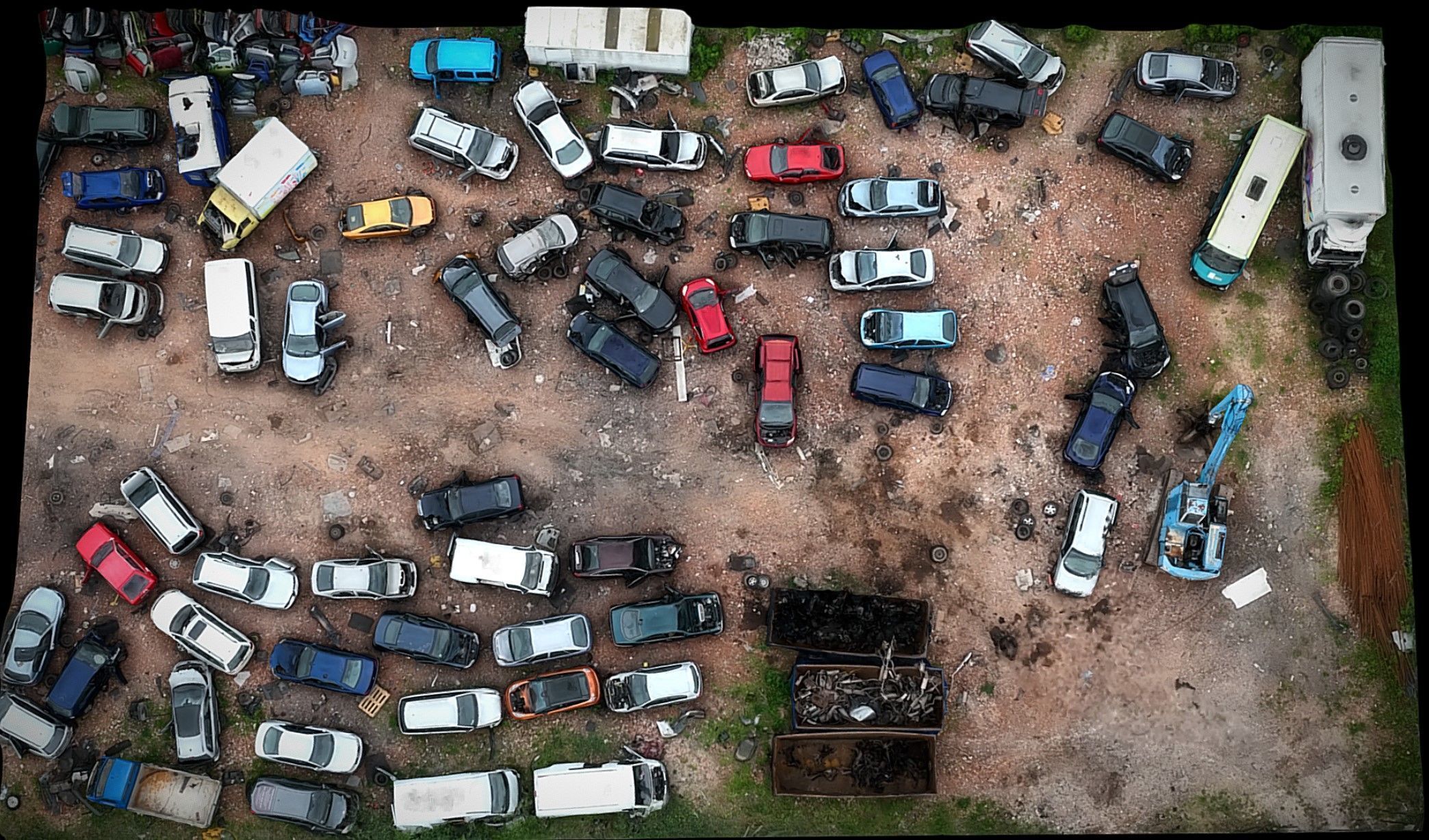 car wreckage abandoned area terrain dronescan Low-poly 3D model_1
