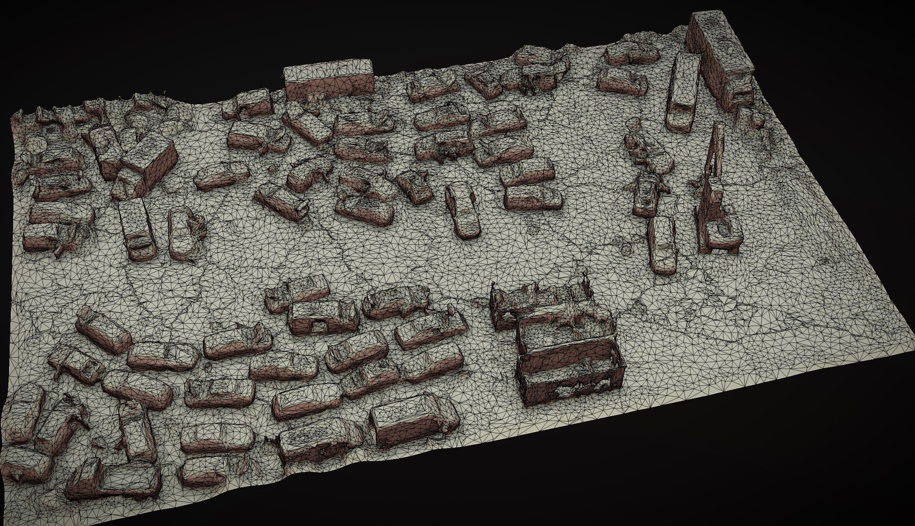 car wreckage abandoned area terrain dronescan Low-poly 3D model_4