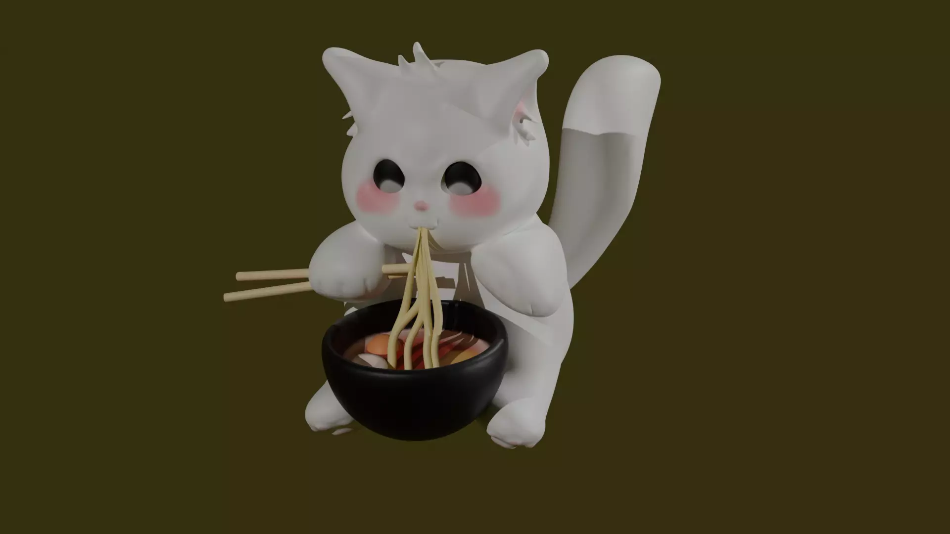 CAT EATING NOOODLE 3D print model