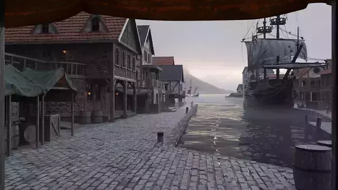 Pirate Medieval High-Detail Modular Building Kit - High Poly 3D model