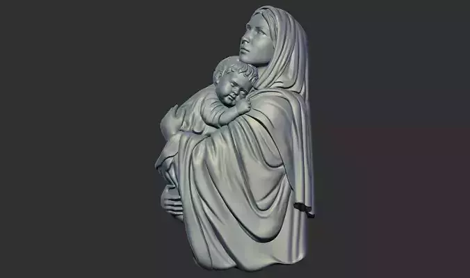virgin Mary with baby relief 3d print model cnc 