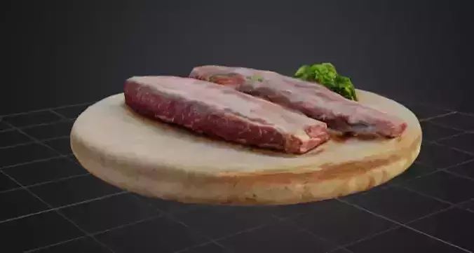 Raw Meat on Plate 3D Model