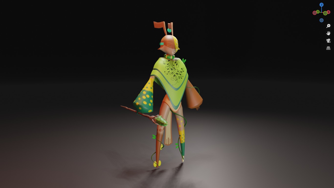 Low Poly game-ready rigged Fantasy magician Green Plant Tribe Low-poly 3D model_12
