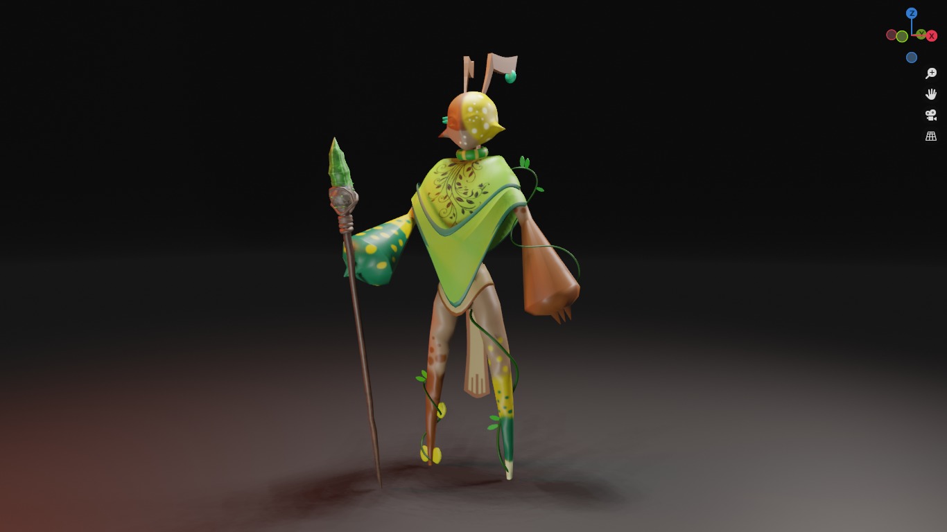 Low Poly game-ready rigged Fantasy magician Green Plant Tribe Low-poly 3D model_2