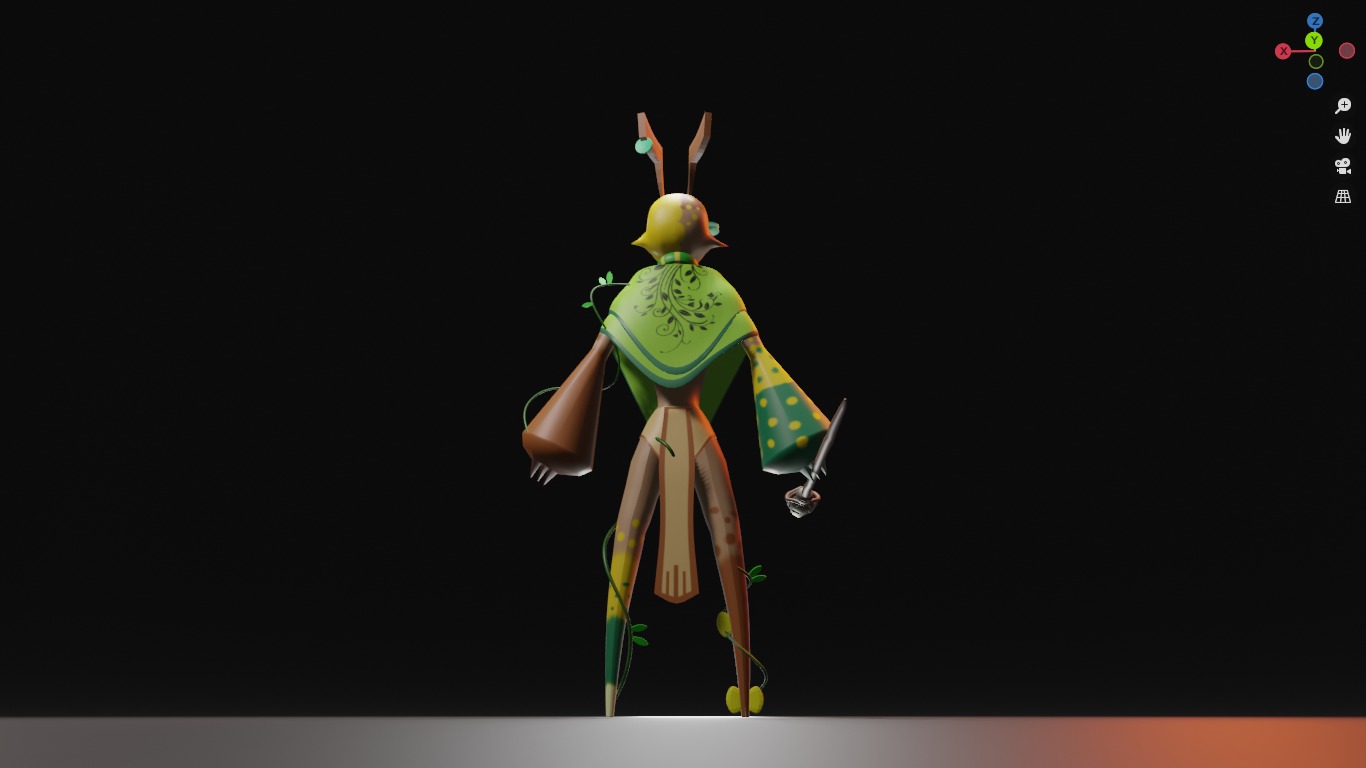 Low Poly game-ready rigged Fantasy magician Green Plant Tribe Low-poly 3D model_15