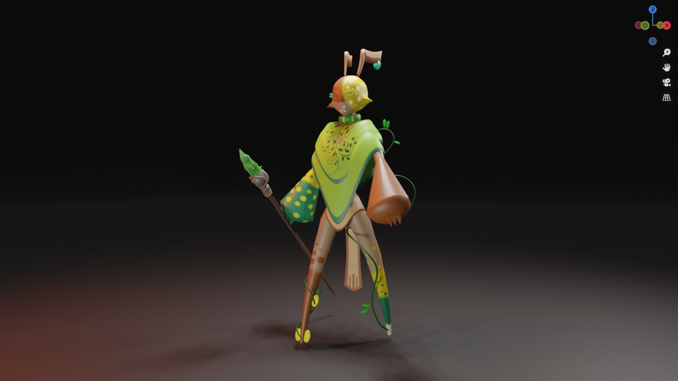 Low Poly game-ready rigged Fantasy magician Green Plant Tribe Low-poly 3D model_10