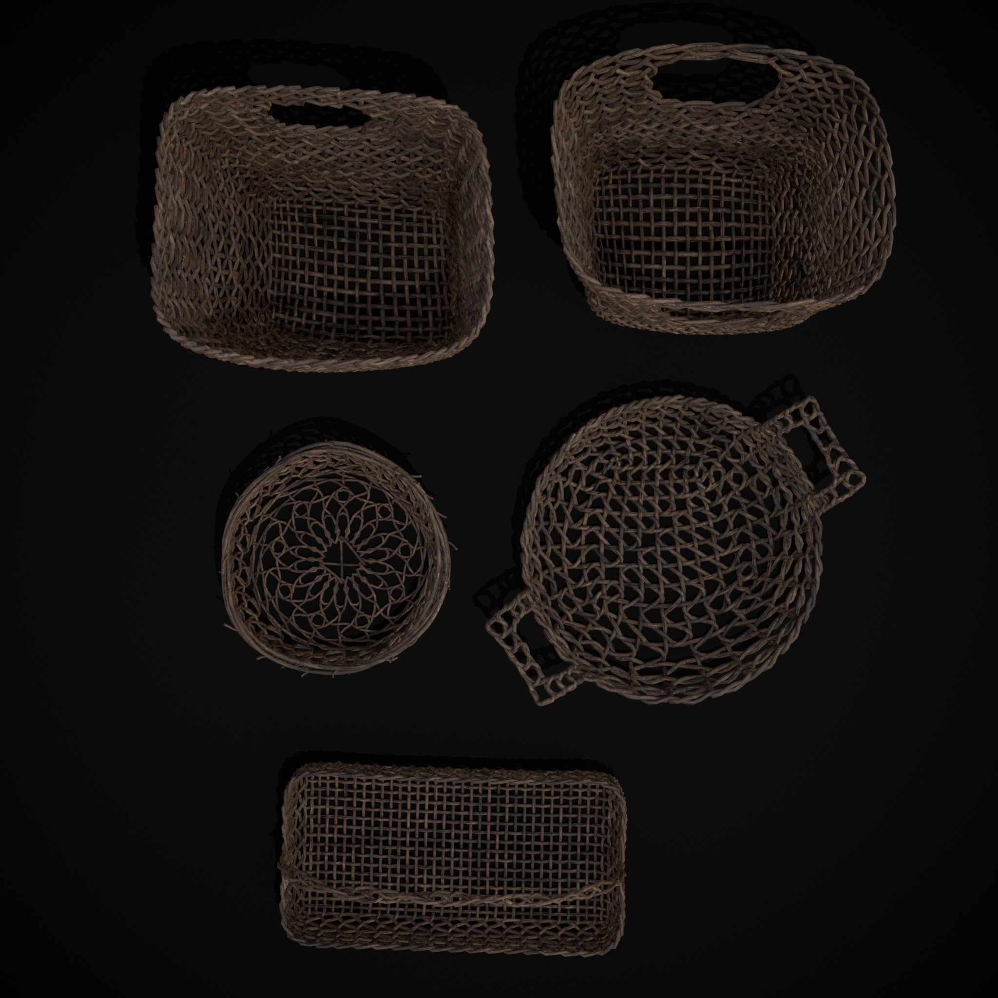 Medieval Woven Baskets Pack One Low-poly 3D model_3