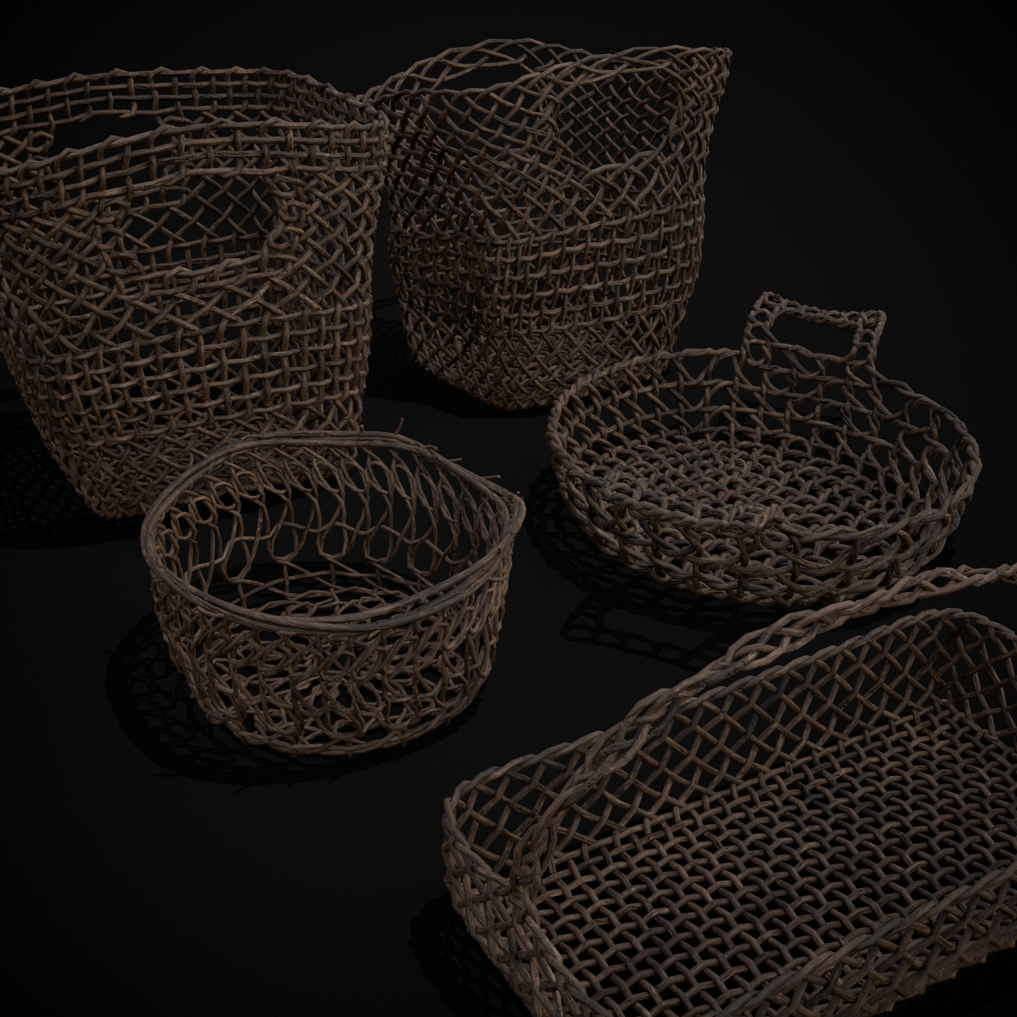 Medieval Woven Baskets Pack One Low-poly 3D model_5