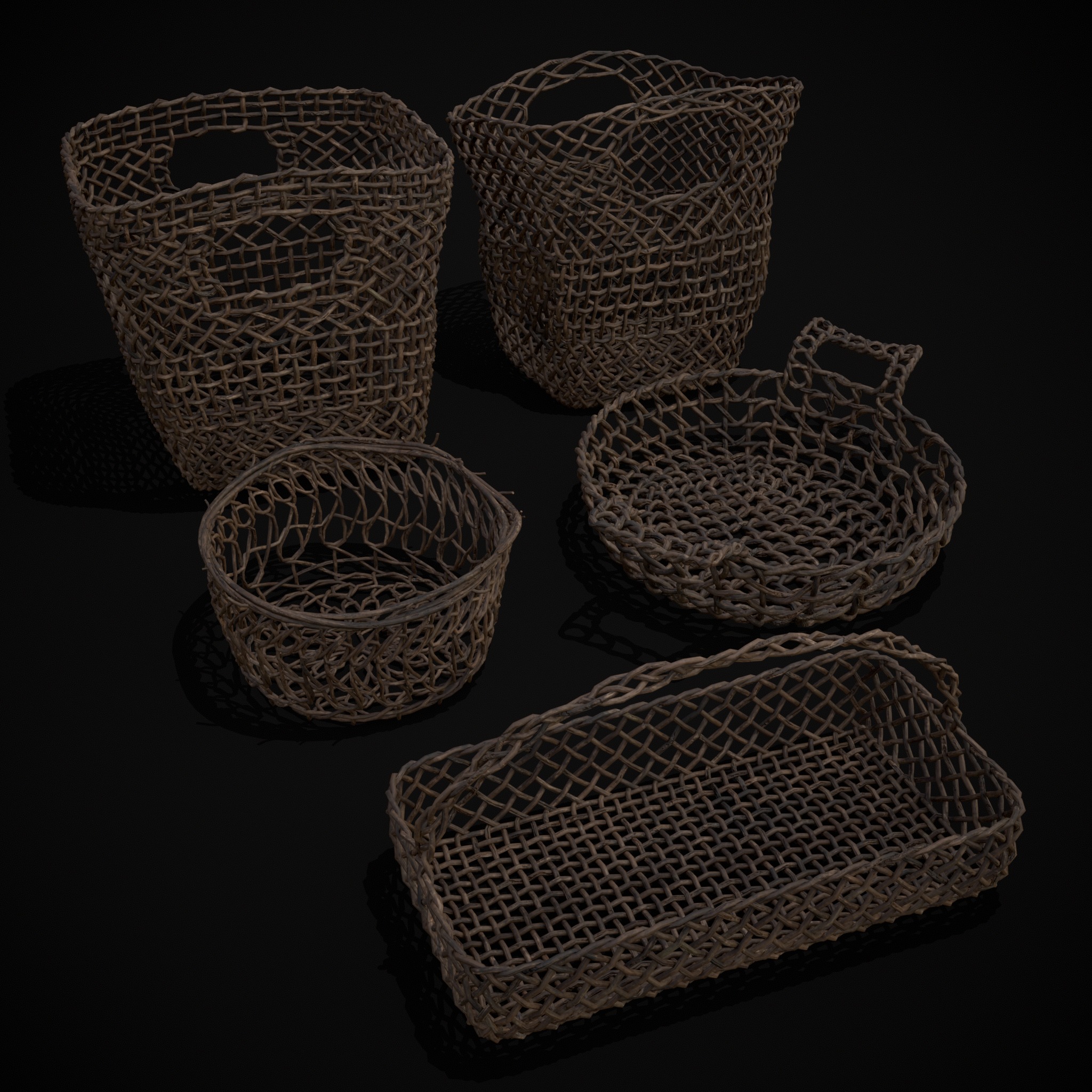 Medieval Woven Baskets Pack One Low-poly 3D model_19