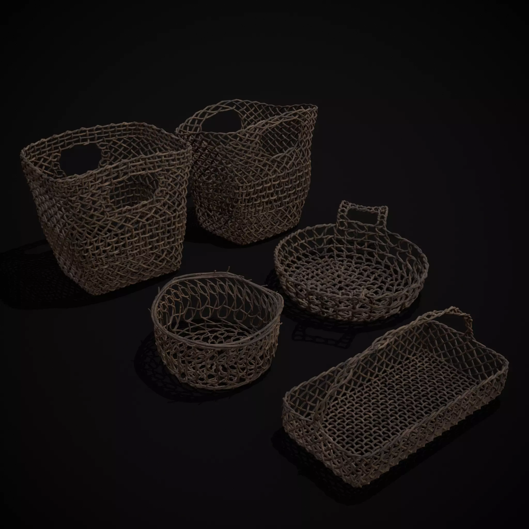 Medieval Woven Baskets Pack One Low-poly 3D model_0