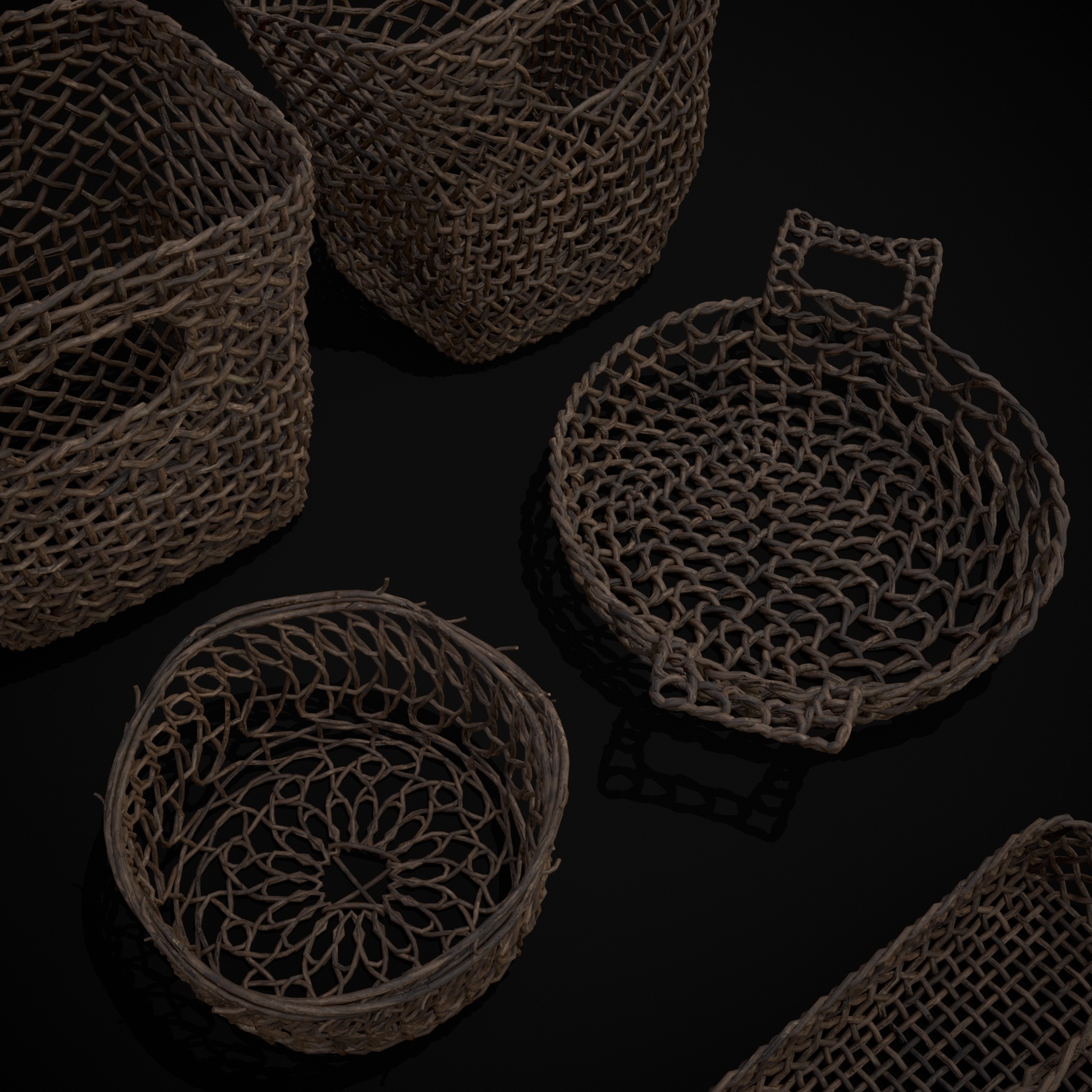 Medieval Woven Baskets Pack One Low-poly 3D model_11