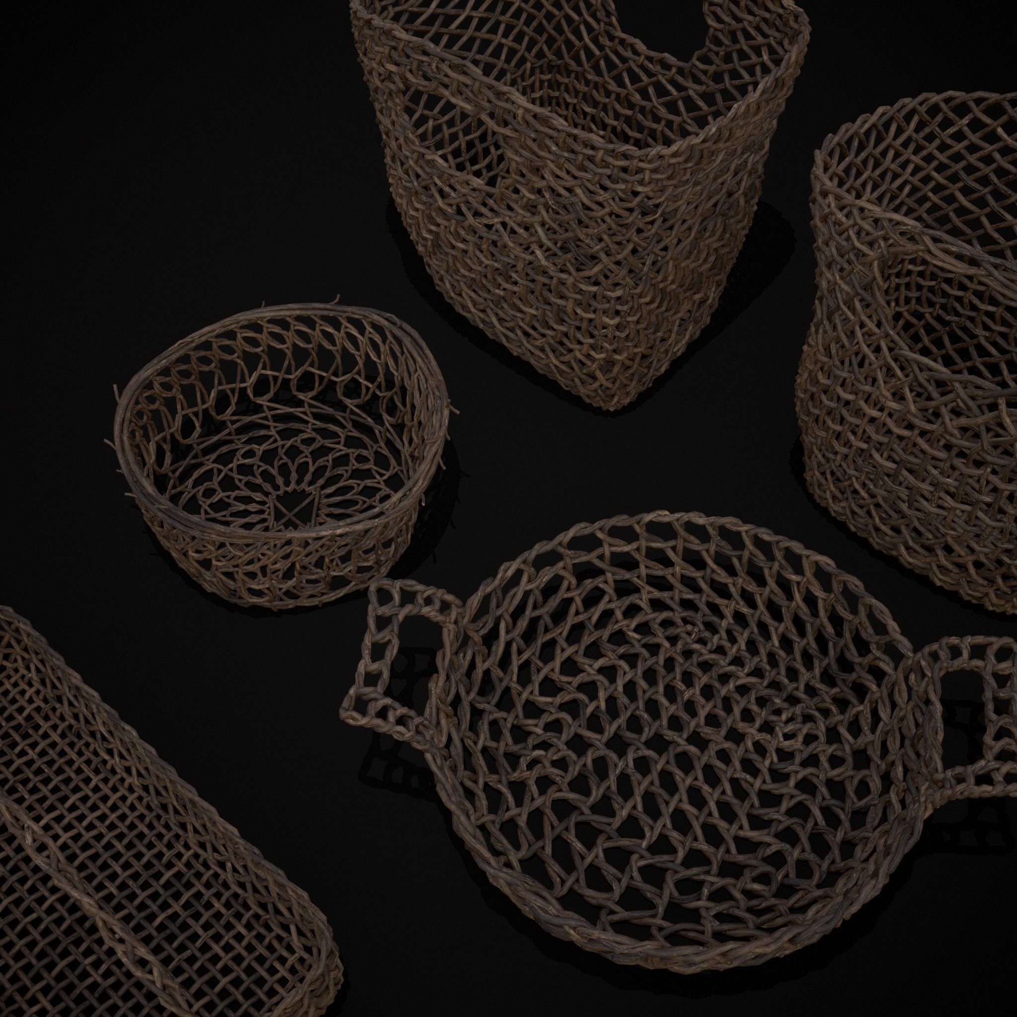 Medieval Woven Baskets Pack One Low-poly 3D model_7
