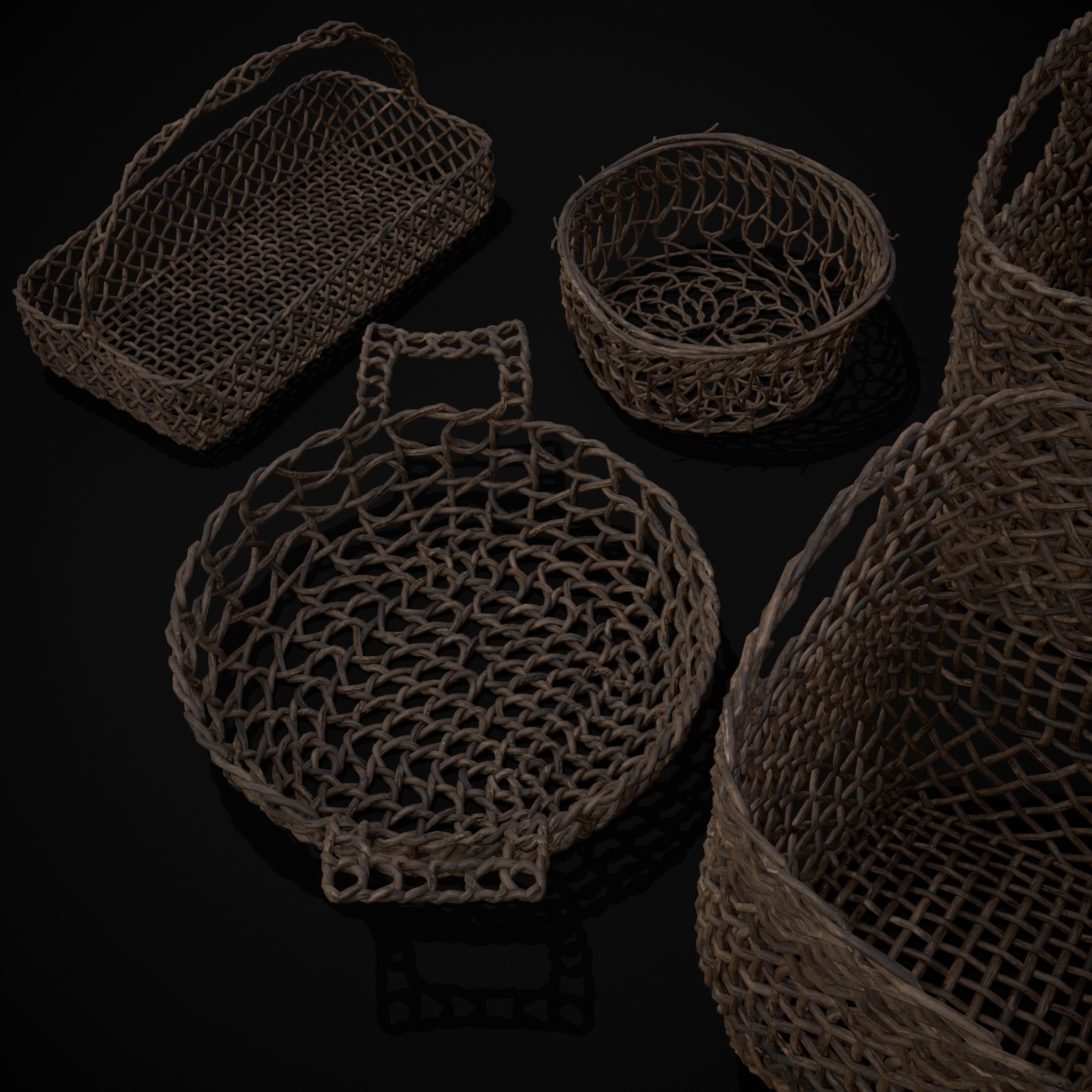 Medieval Woven Baskets Pack One Low-poly 3D model_9