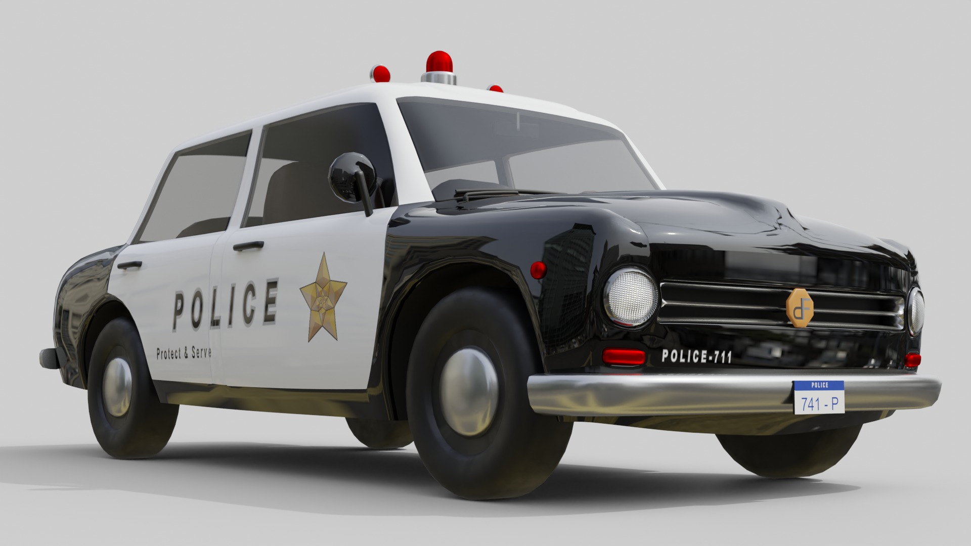 Vintage Police Car Game-Ready and Render Asset Low-poly 3D model_8