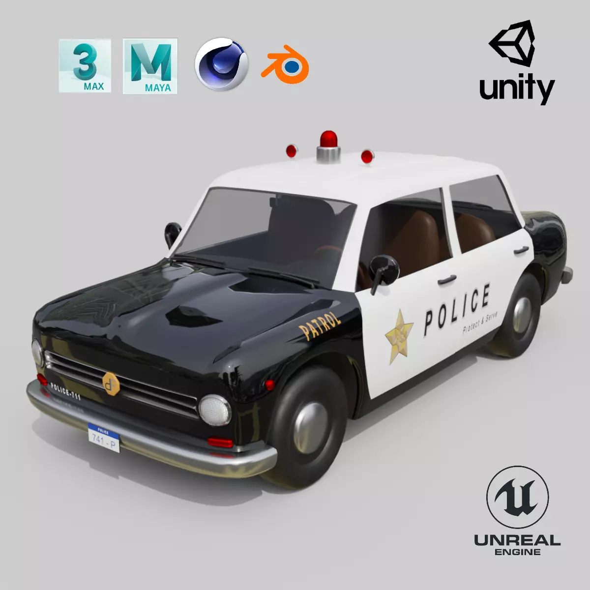 Vintage Police Car Game-Ready and Render Asset Low-poly 3D model_0