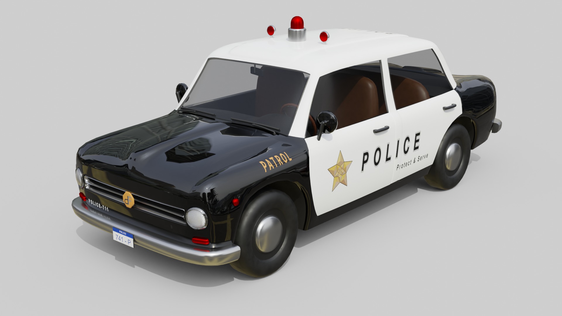 Vintage Police Car Game-Ready and Render Asset Low-poly 3D model_2