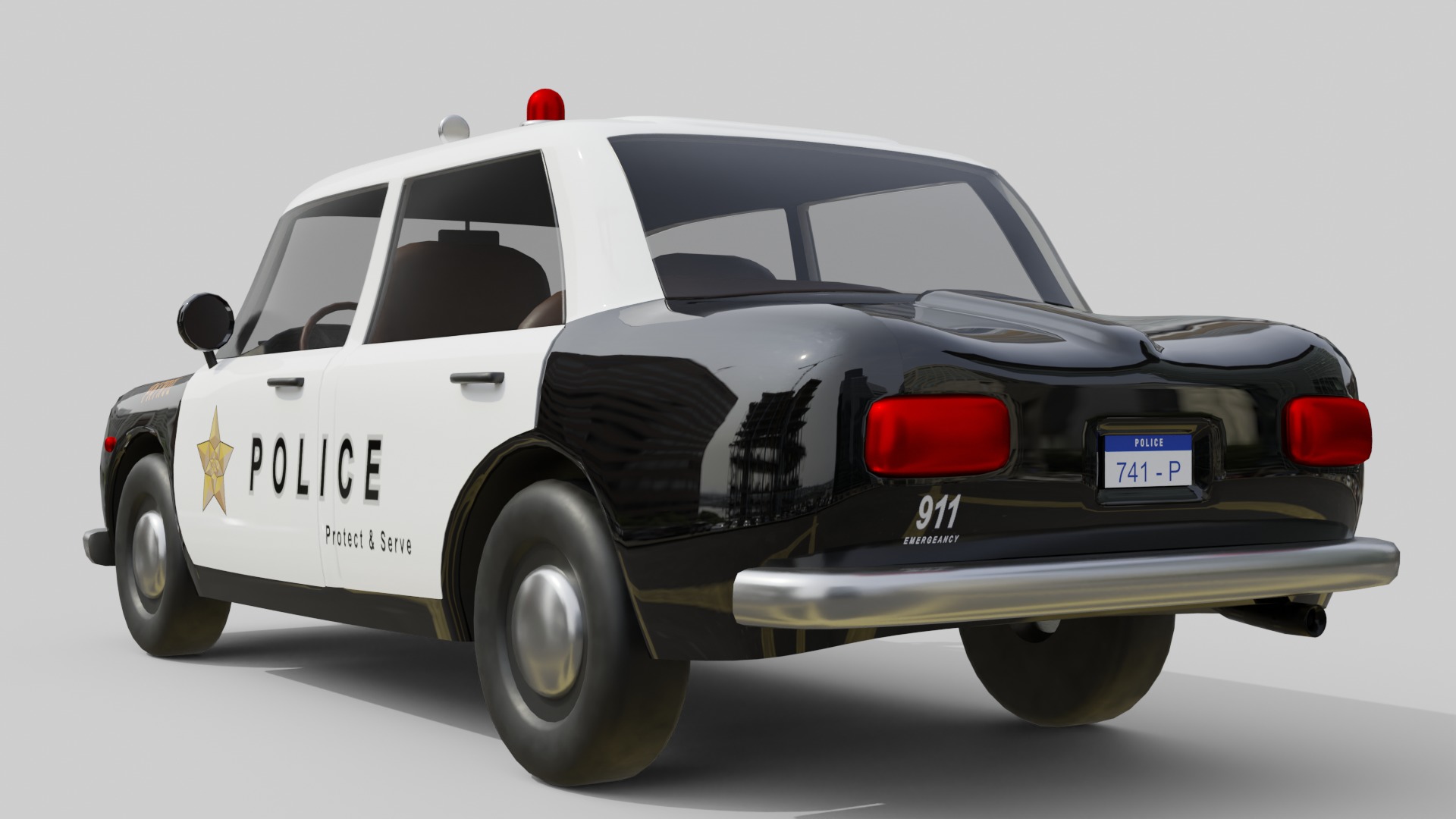 Vintage Police Car Game-Ready and Render Asset Low-poly 3D model_9
