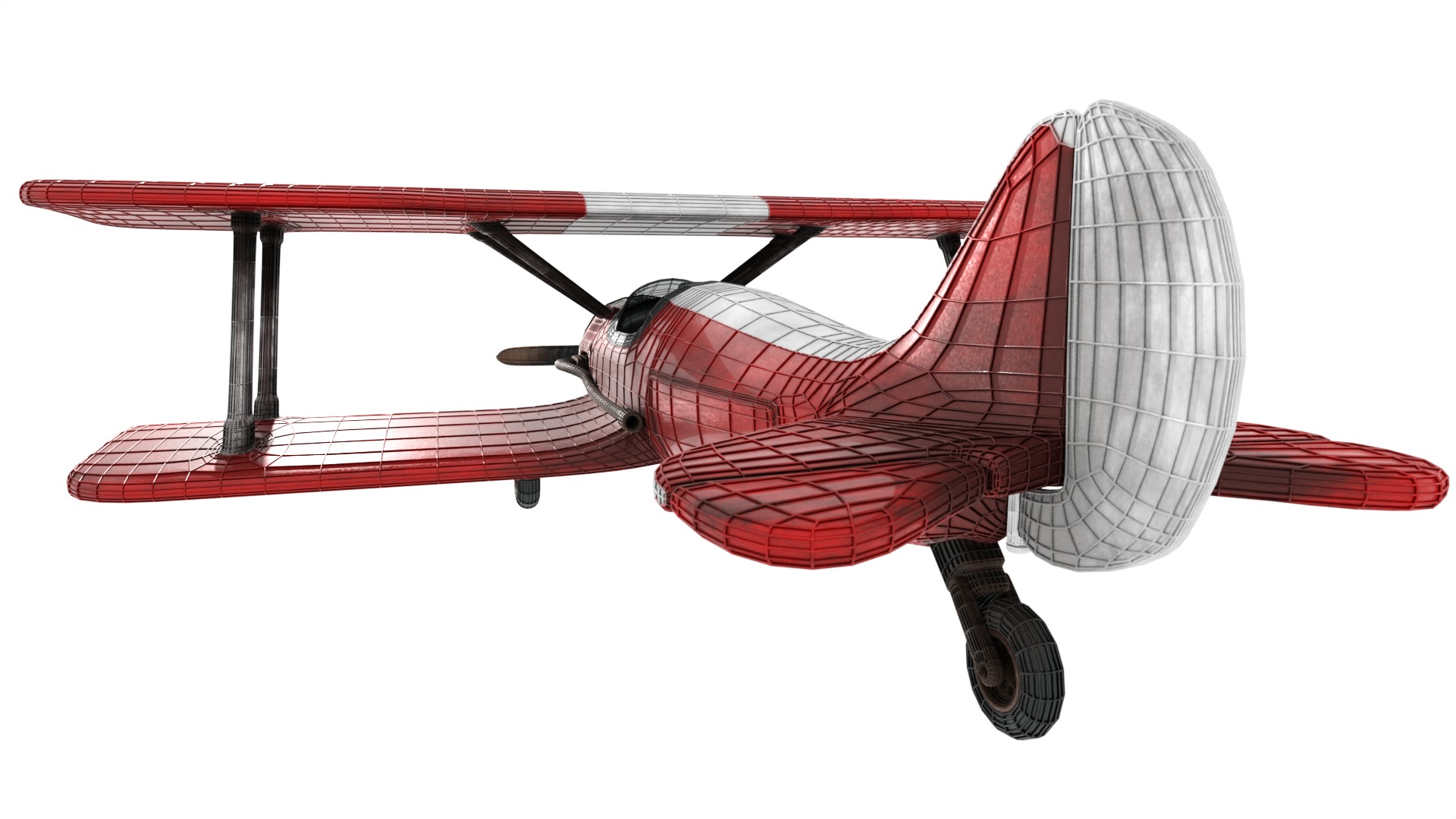 Modern Biplane Low-poly 3D model_16
