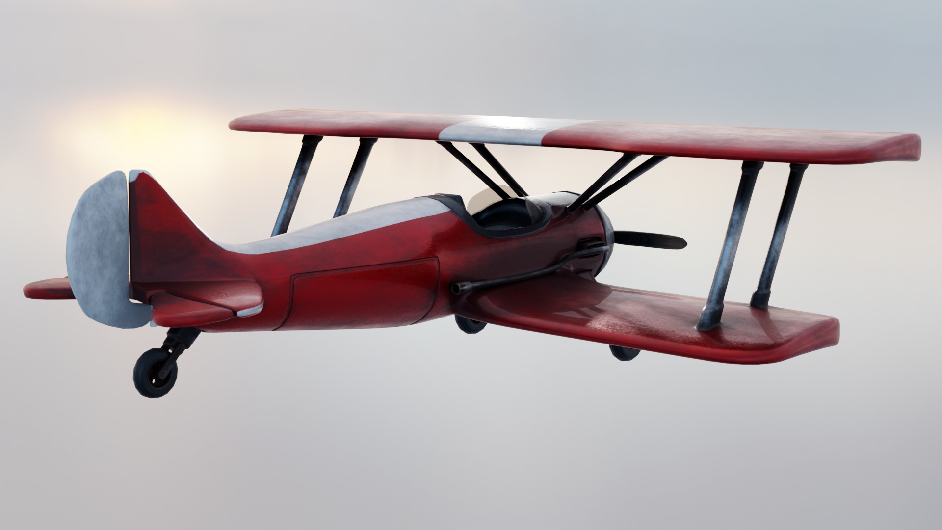 Modern Biplane Low-poly 3D model_8