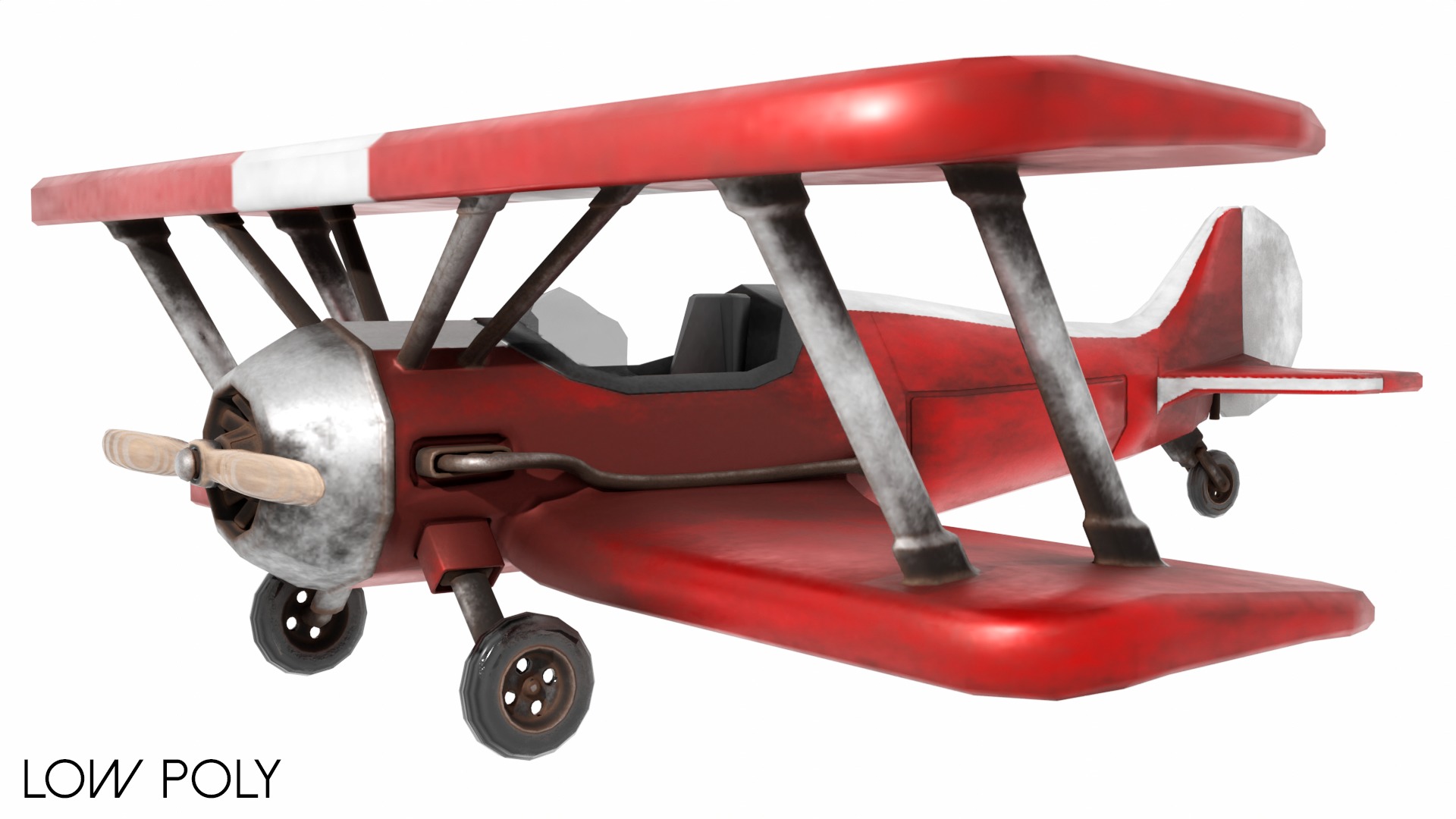 Modern Biplane Low-poly 3D model_12