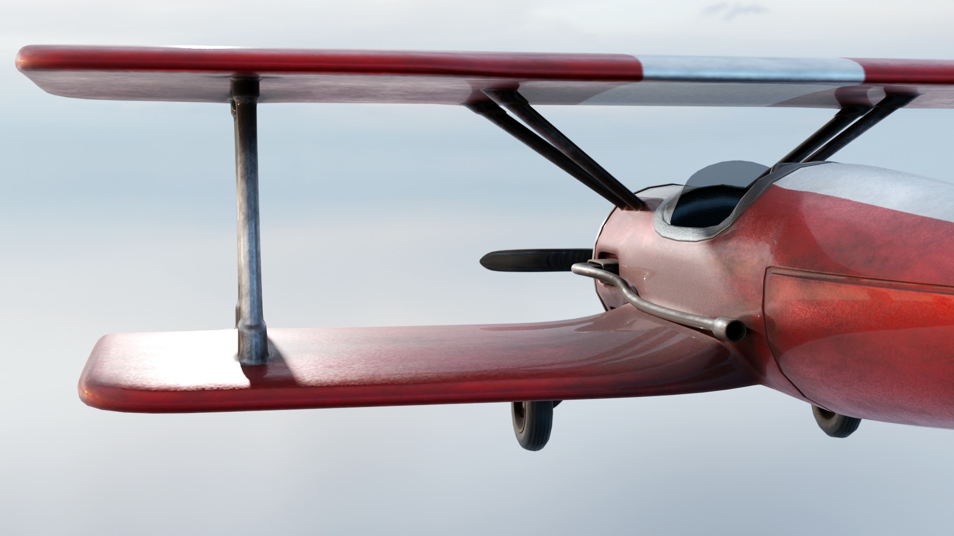 Modern Biplane Low-poly 3D model_5