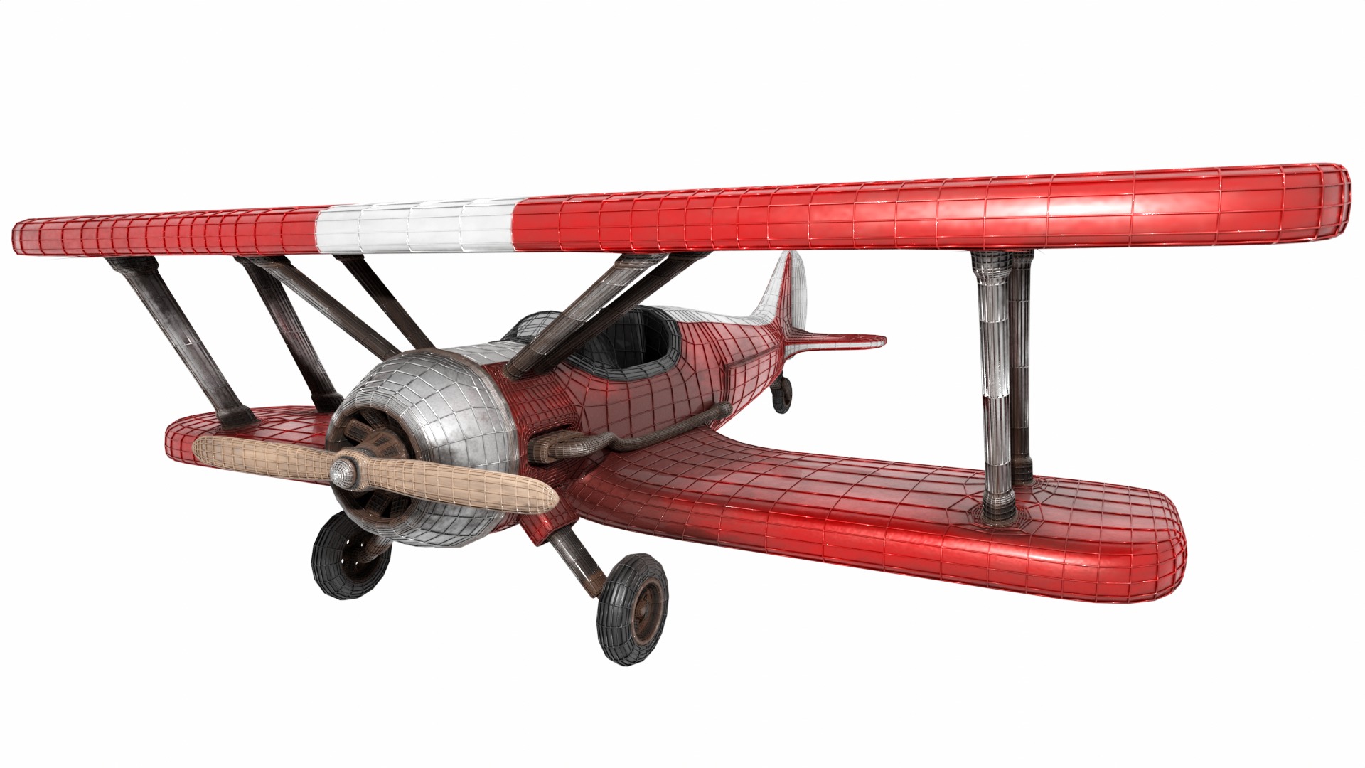 Modern Biplane Low-poly 3D model_15