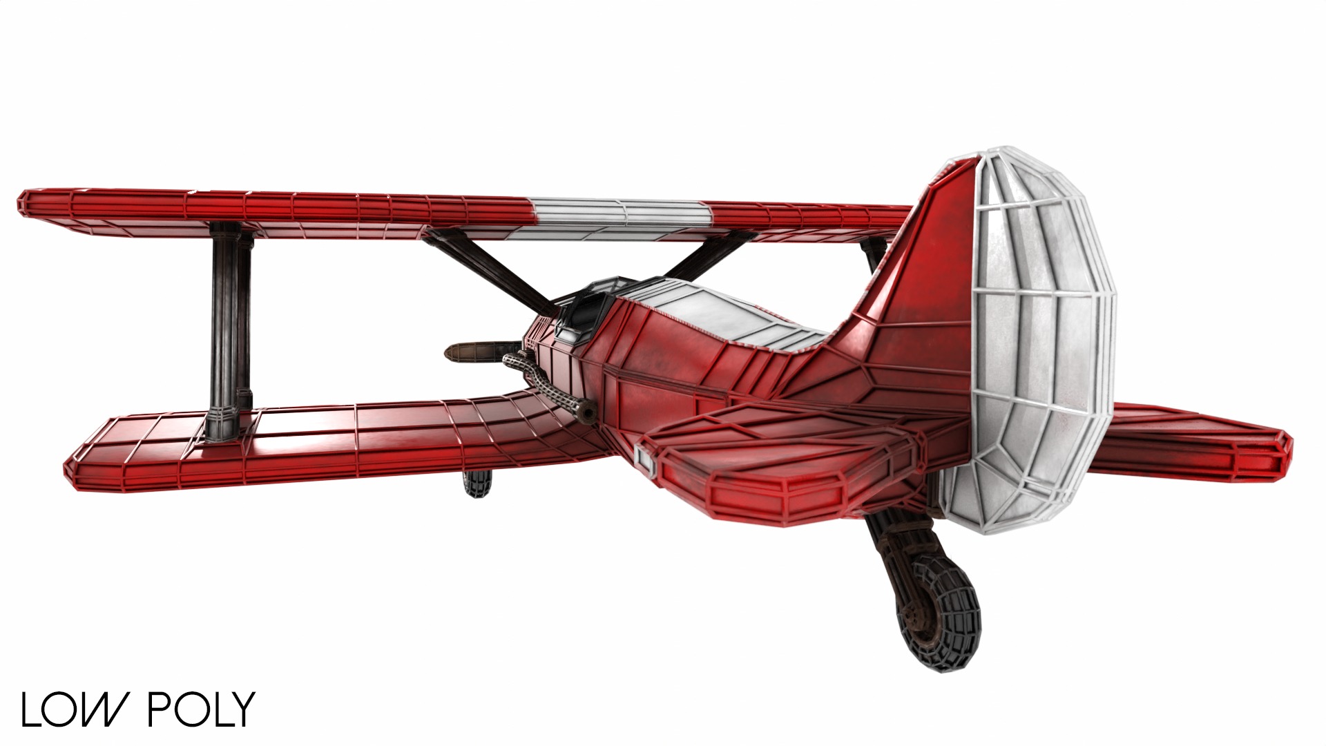 Modern Biplane Low-poly 3D model_19