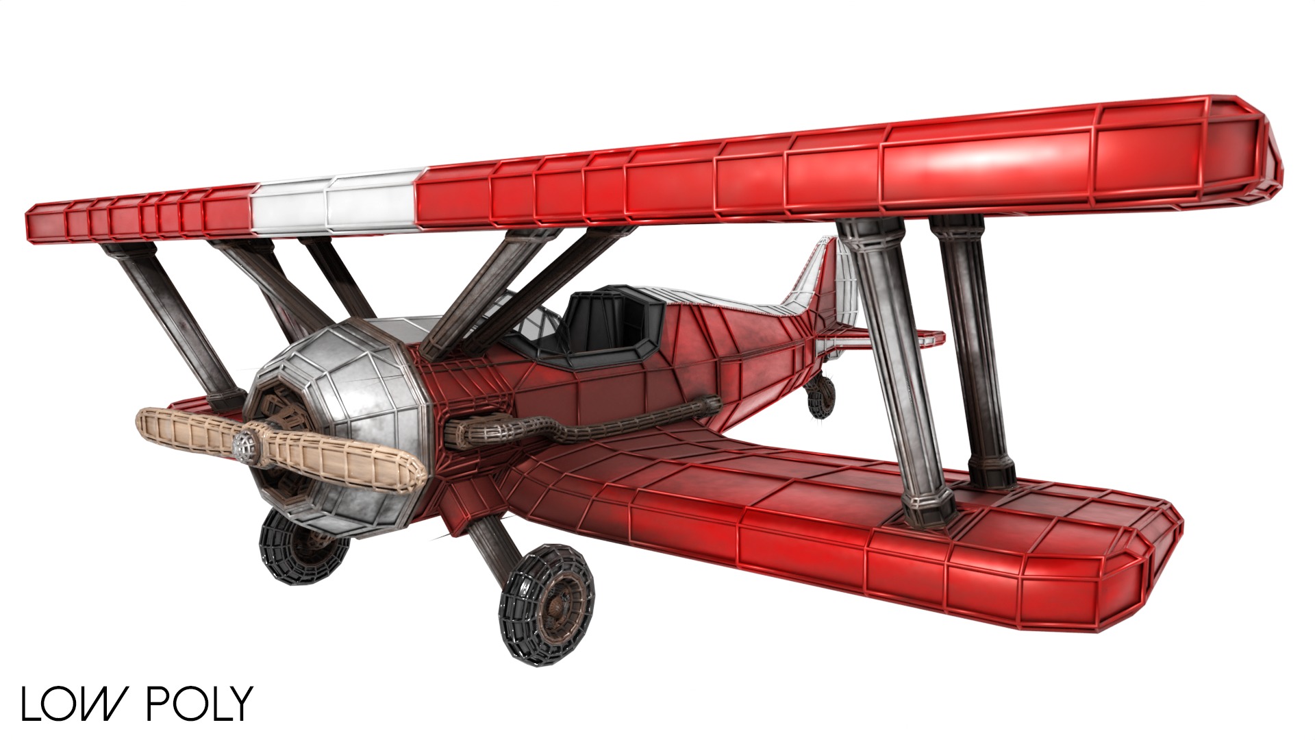 Modern Biplane Low-poly 3D model_18