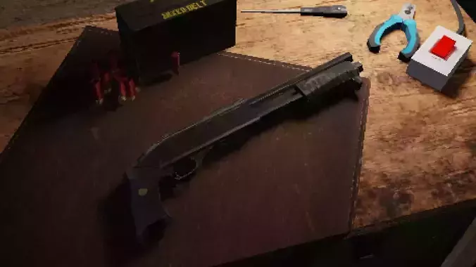 M870 Shotgun low poly retro 