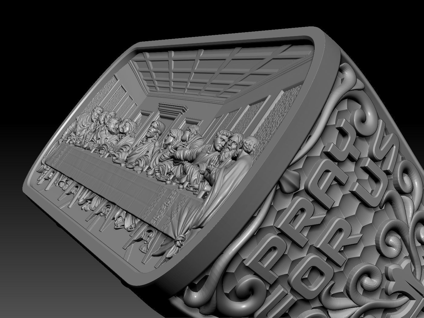 Last Supper pattern ring 3D print model_10