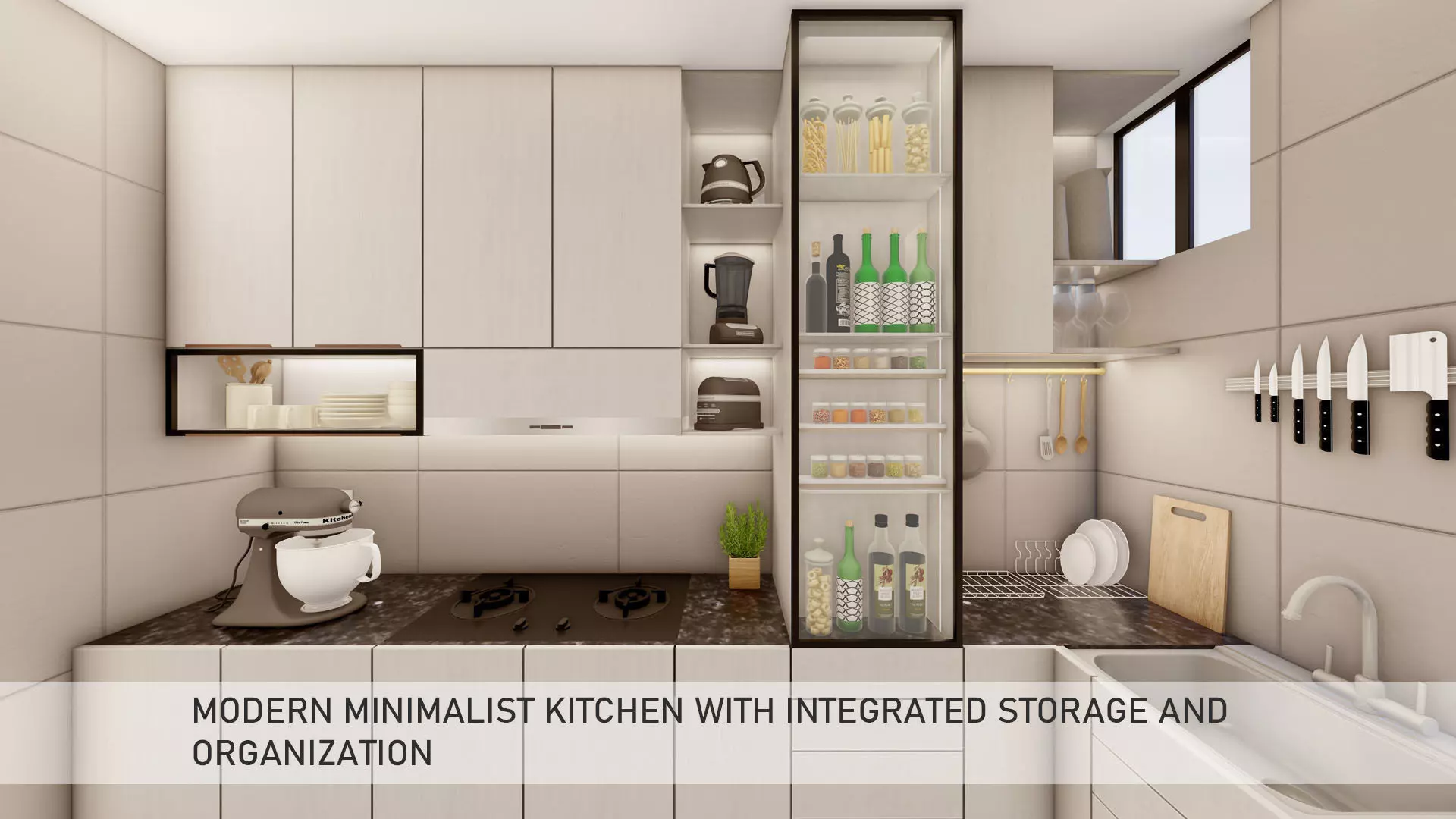 Modern minimalist kitchen integrated Storage and Organization 3D model