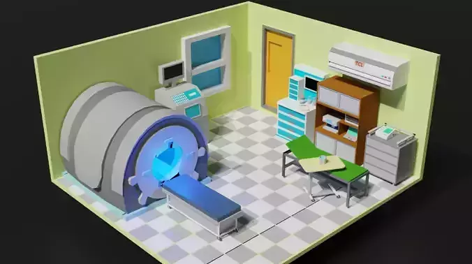 3D Hospital Rooms with Low Poly Interiors for Game Scenes