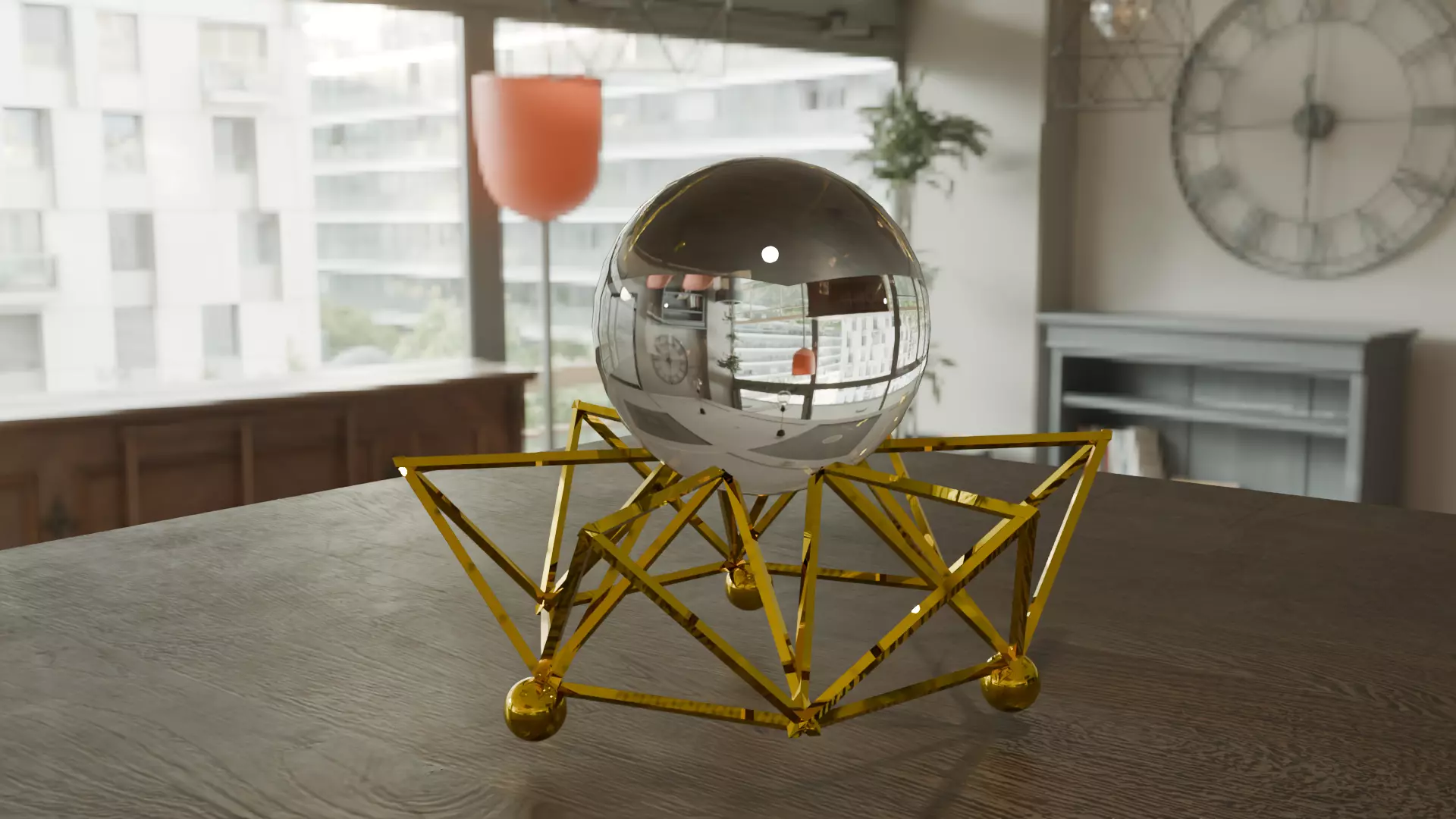 crystal sphere with triangles stands Free 3D model_0