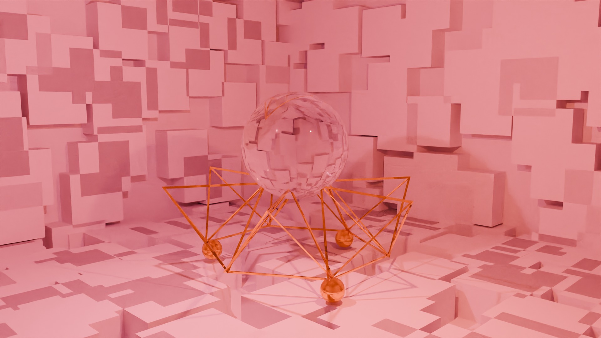 crystal sphere with triangles stands Free 3D model_1