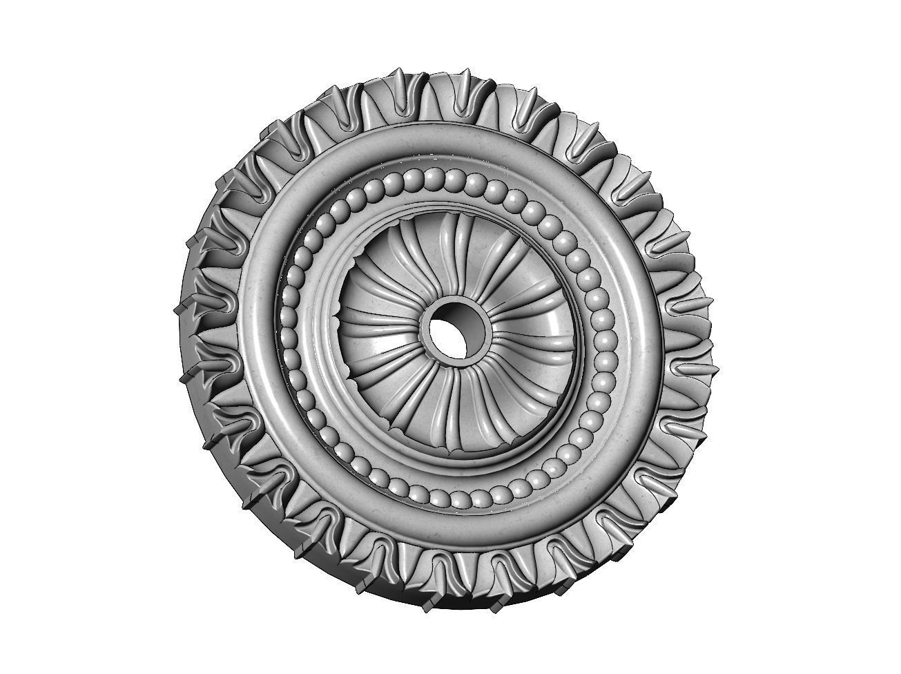 Double rib carved ceiling medallion rosette relief 3D print model_9