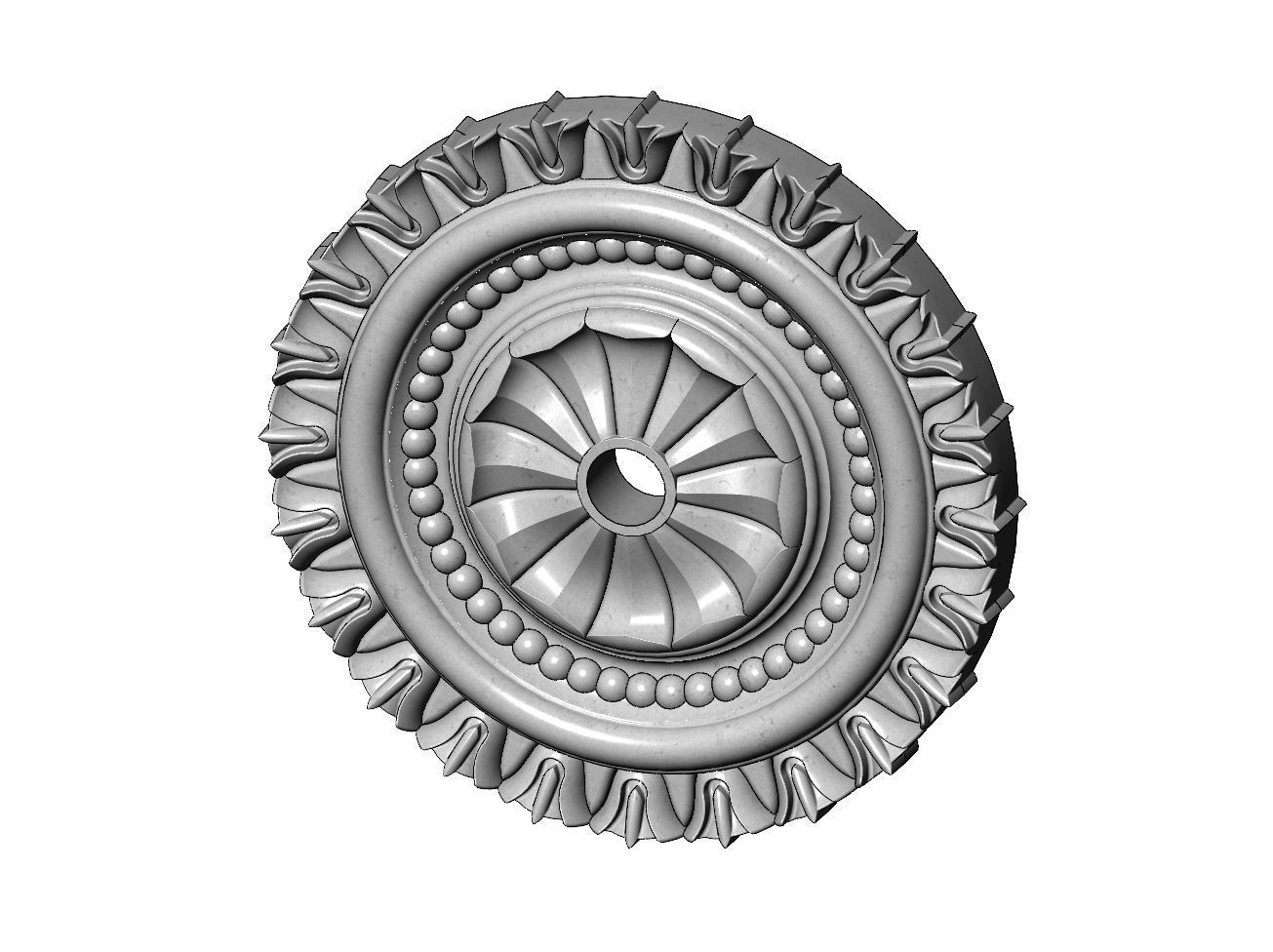Carved facetes pattern ceiling medallion rosette relief 3D print model_9