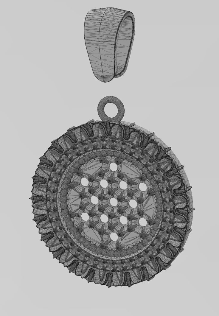 Iced leaf pattern carving diamond pendant with bail 3D print model_13