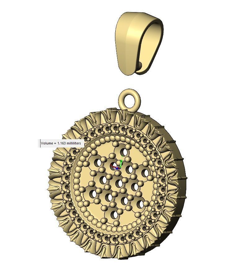 Iced leaf pattern carving diamond pendant with bail 3D print model_15