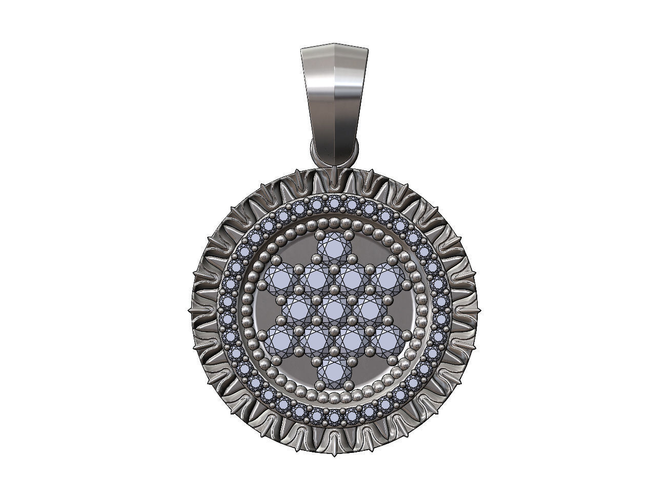 Iced leaf pattern carving diamond pendant with bail 3D print model_10