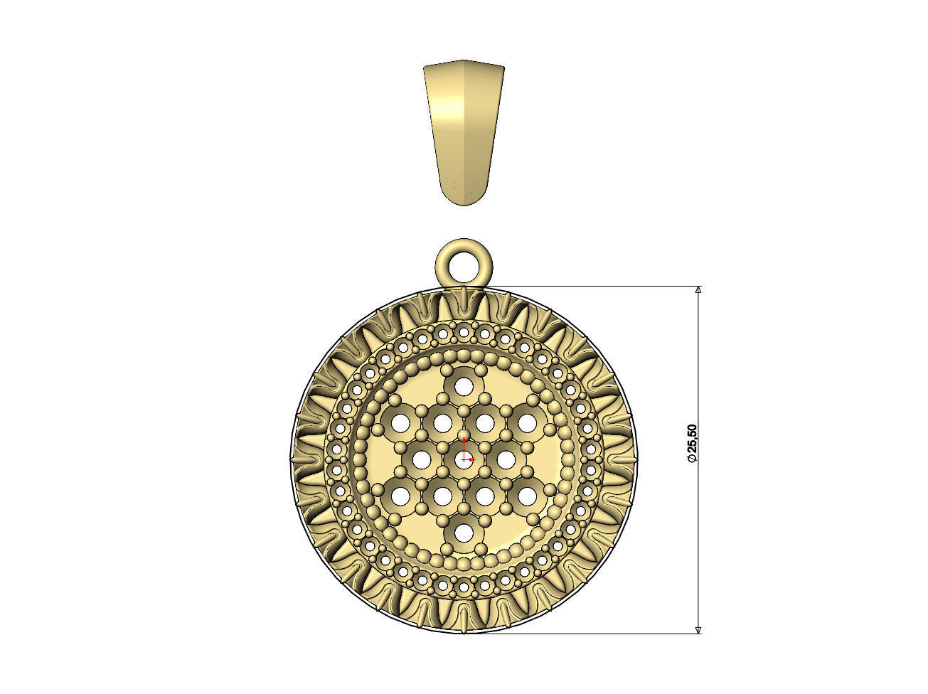 Iced leaf pattern carving diamond pendant with bail 3D print model_5