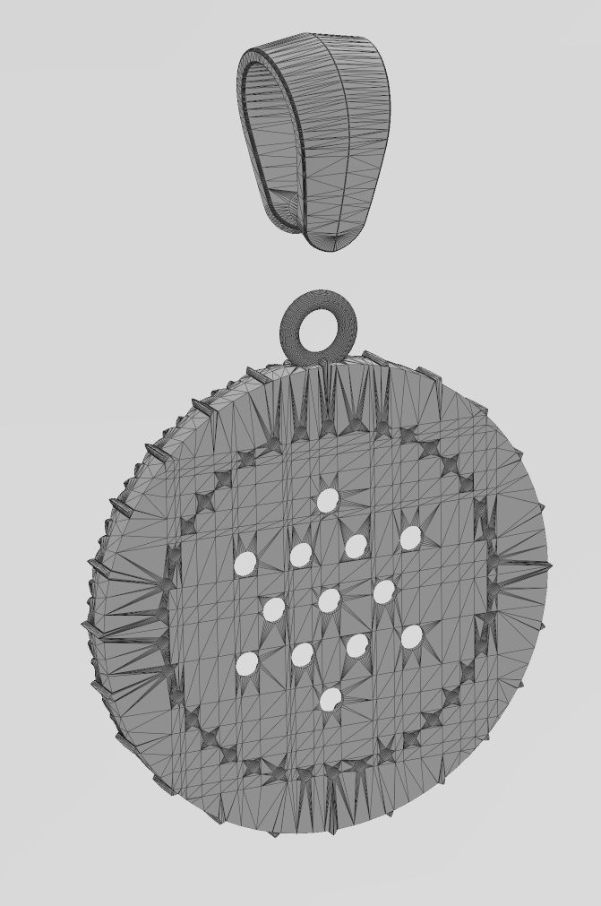 Iced leaf pattern carving diamond pendant with bail 3D print model_14