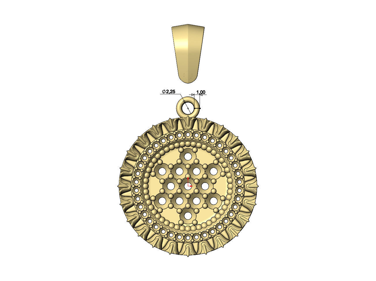 Iced leaf pattern carving diamond pendant with bail 3D print model_6