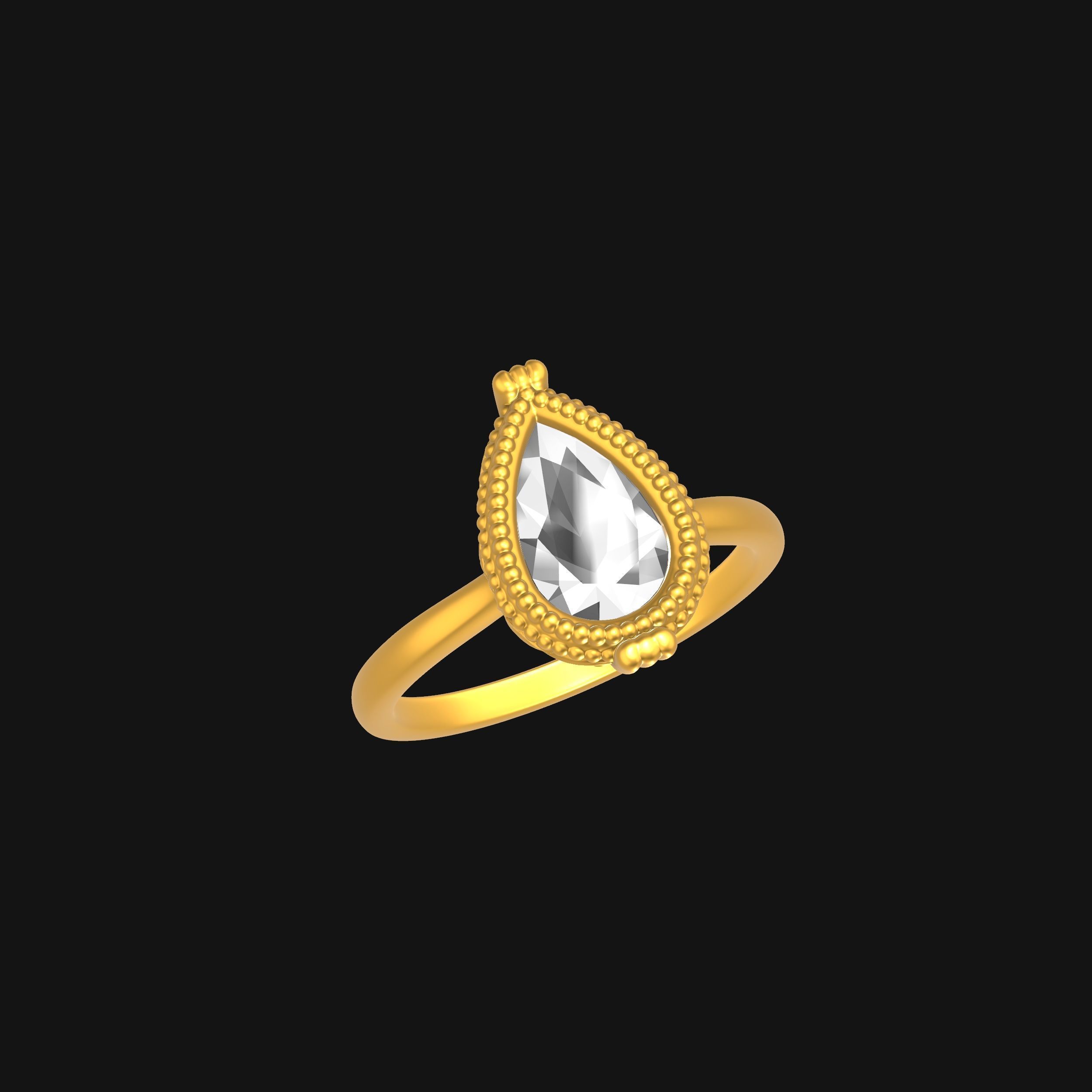 Pear Solitaire Engagement Ring 3D print model_8