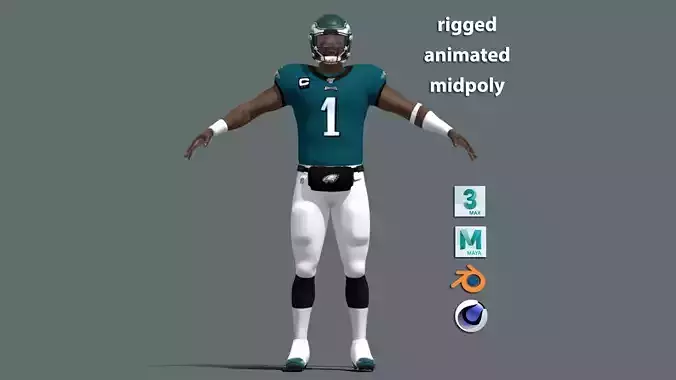 T-Pose Rigged Jalen Hurts Philadelphia Eagles NFL 3D model