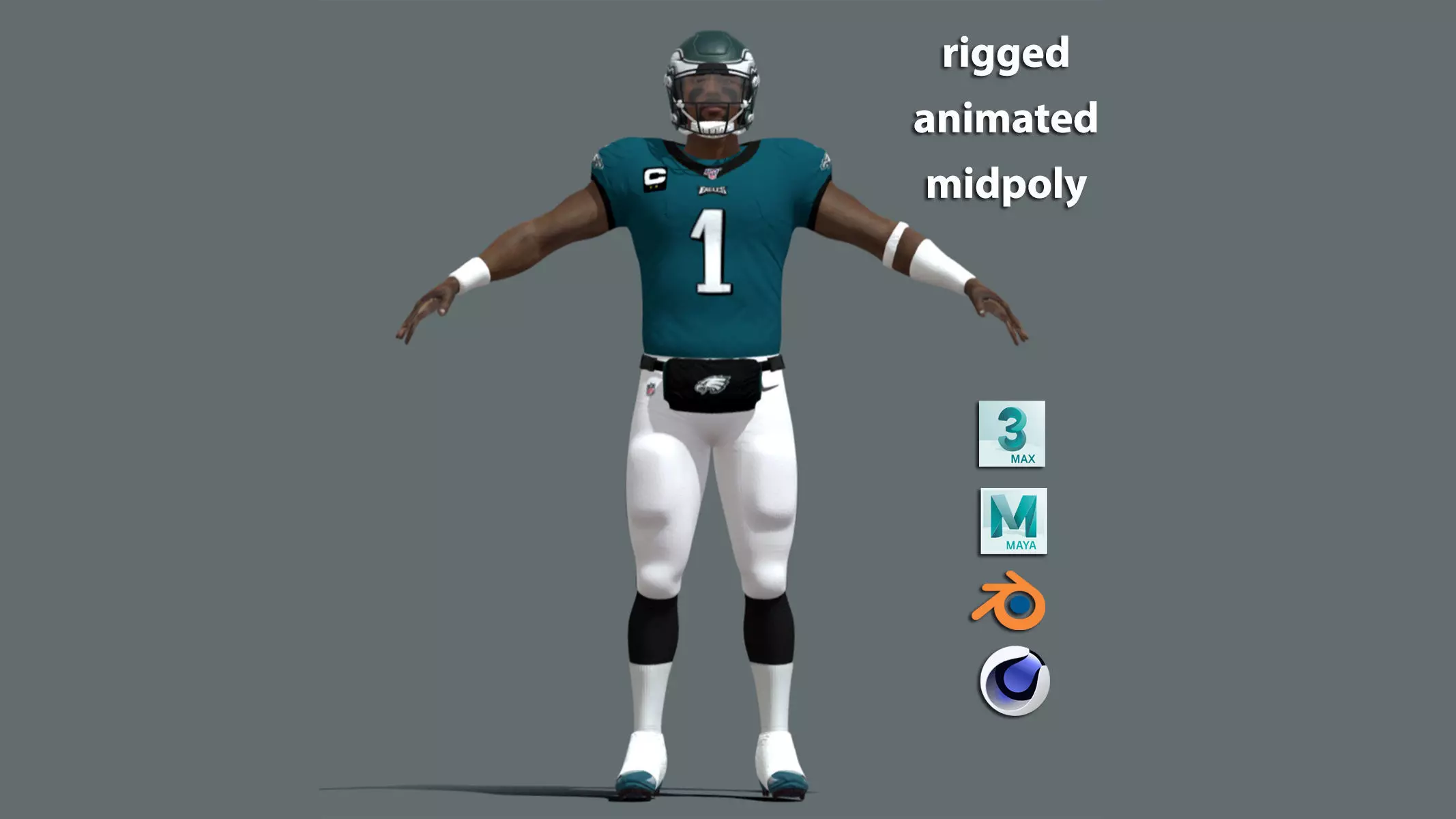 T-Pose Rigged Jalen Hurts Philadelphia Eagles NFL 3D model_0